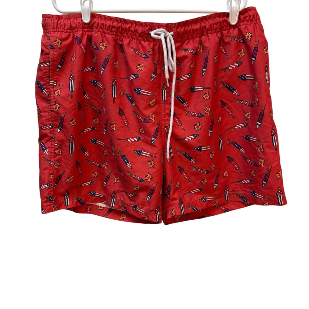 Way to Celebrate Swim Trunks Men XL Red Patriotic Firework Graphic Shorts Summer